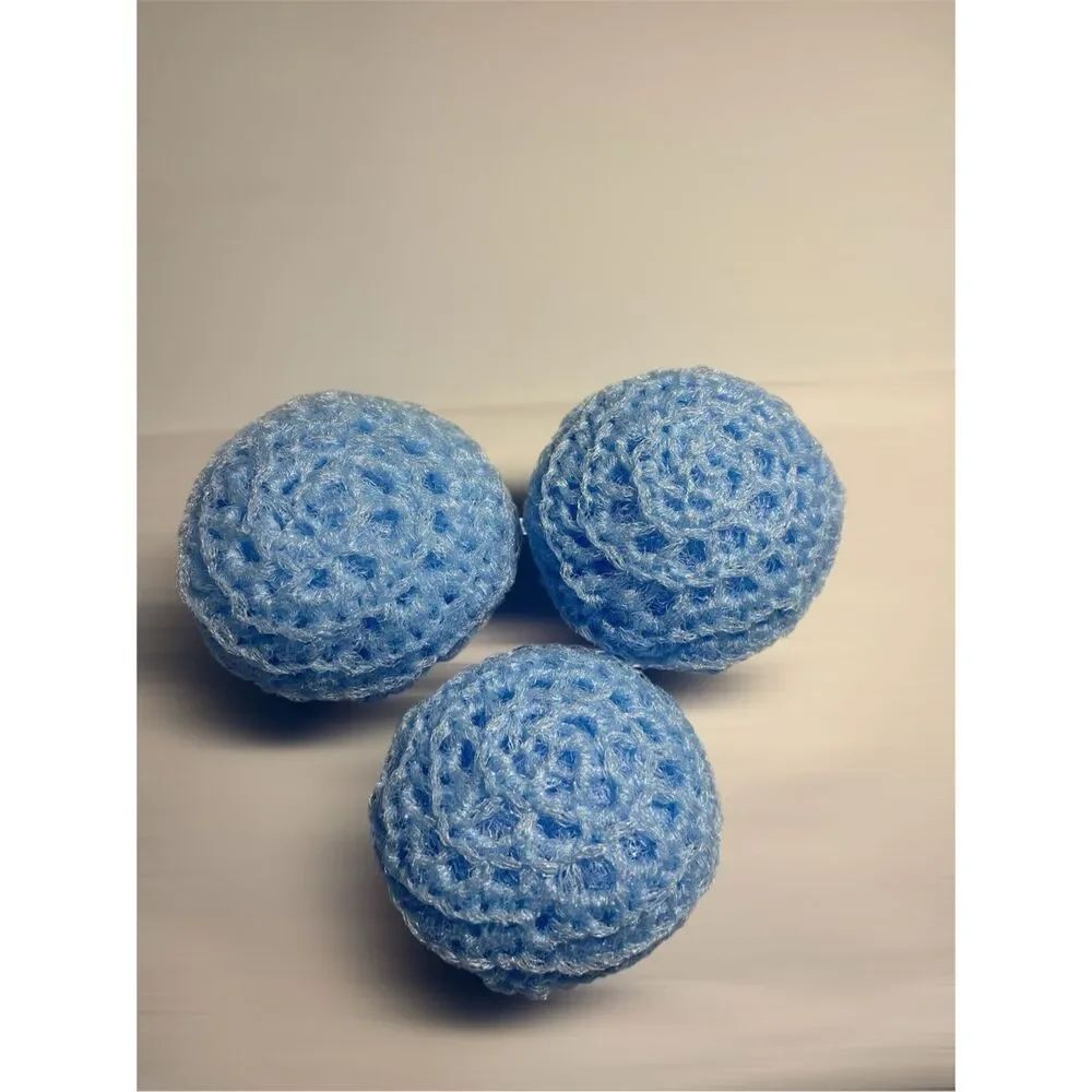 3 Handmade crocheted dish scrubbies made with premium nylon netting (sky blue)
